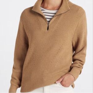 RD Style Tan Cowl Neck Half Zip Ribbed Sweater